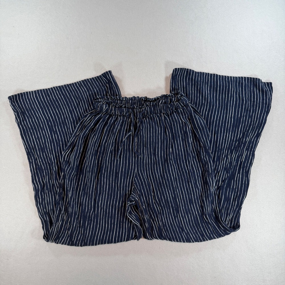 American Eagle Wide Leg Paperbag Pants Navy White Striped Womens Small